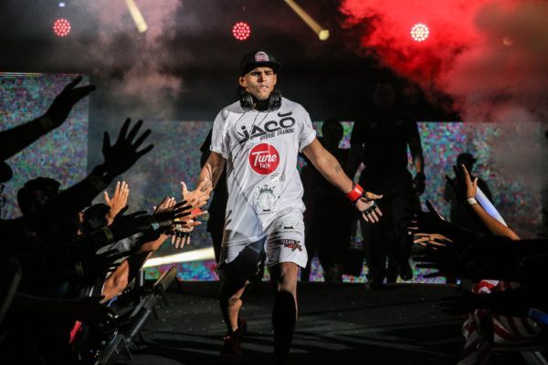 Malaysian mixed martial arts star Agilan Thani heads to the Circle with headphones around his neck