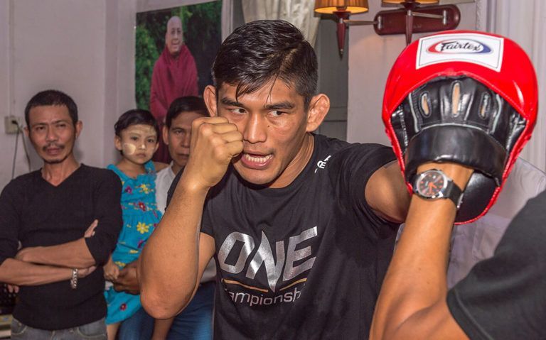 Two-division ONE World Champion Aung La N Sang hits the focus mitts
