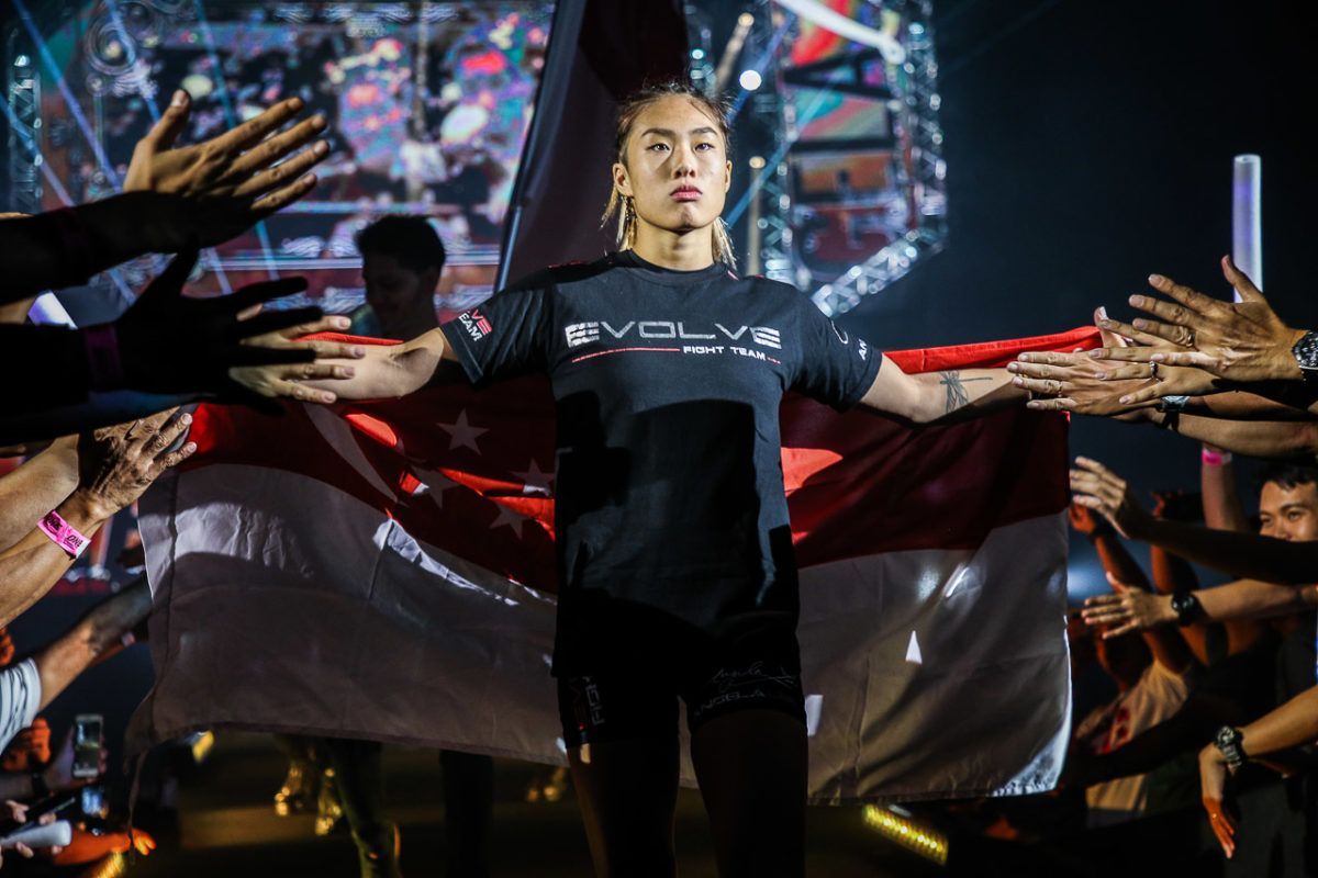 Singaporean mixed martial artist "Unstoppable" Angela Lee walks to the Circle to defend her ONE Women's Atomweight World Title