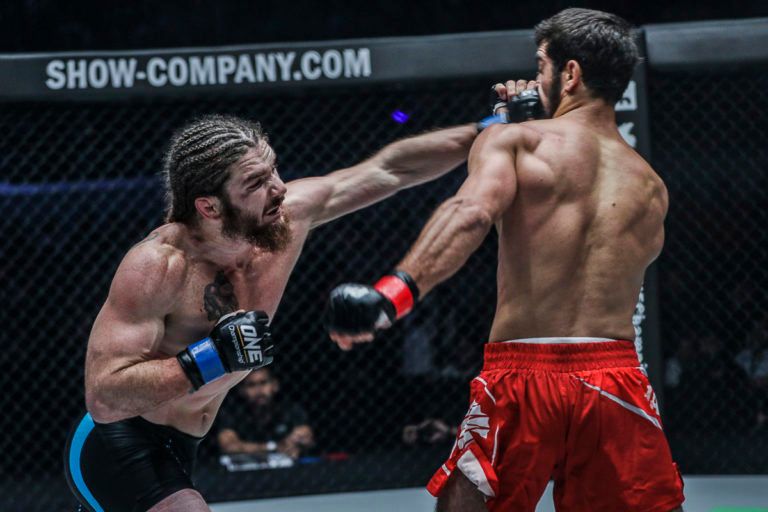 American James Nakashima fires off a left hand against Raimond Magomedaliev during their meeting at ONE: CONQUEST OF CHAMPIONS.
