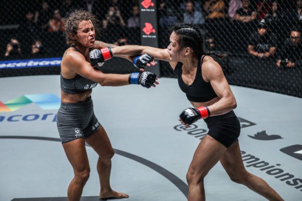 Singaporean sensation Tiffany Teo lands a crisp right hand on Michelle Nicolini at ONE: HEART OF A LION.