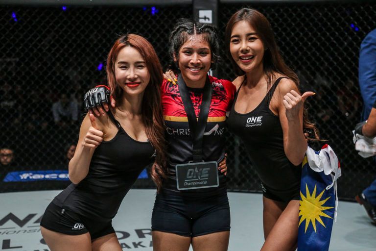 Malaysian martial arts star Jihin "Shadow Cat" Radzuan following her victory in December 2018