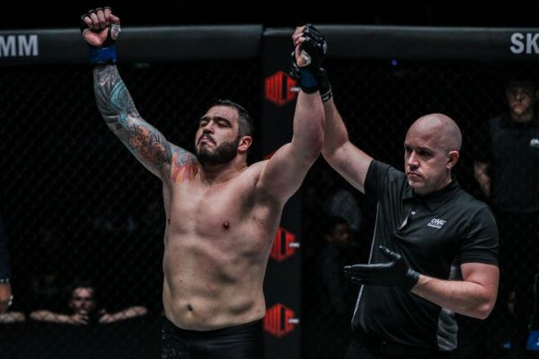 Mauro Cerilli celebrates his knockout defeat of Alain Ngalani