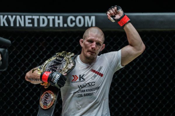 ONE Welterweight World Champion Zebaztian Kadestam with ONE Championship belt