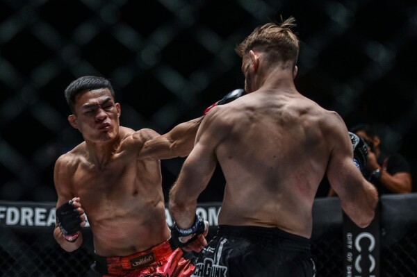 Thai martial arts star Saemapetch Fairtex connects with a left cross