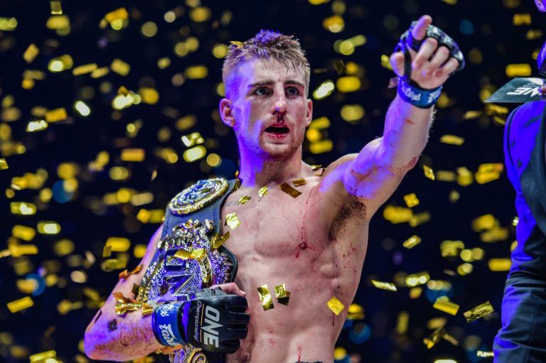 Jonathan Haggerty celebrates his World Title win over Sam-A Gaiyanghadao.