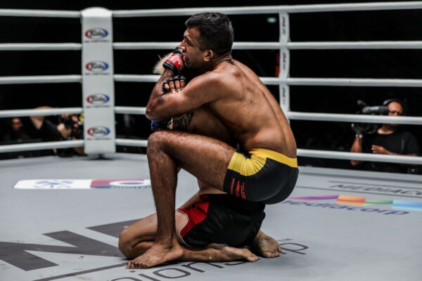 Singapore-based Indian mixed martial artist Rahul Raju chokes out Richard Corminal