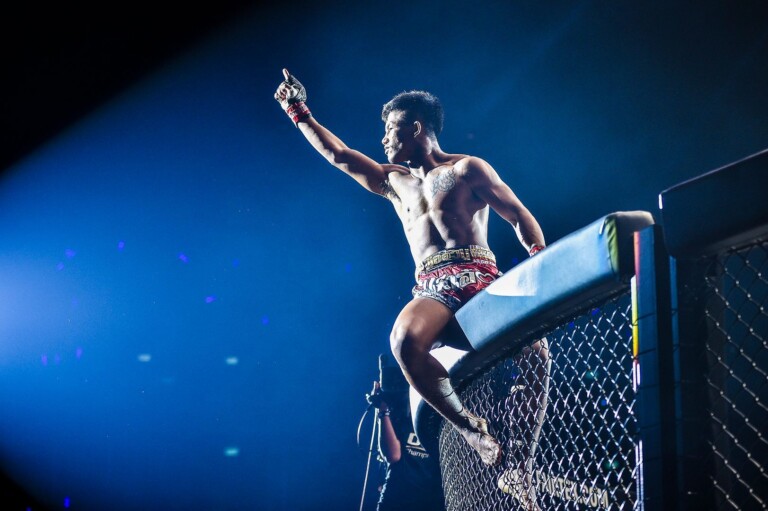 ONE Flyweight Muay Thai World Champion Rodtang Jitmuangnon addresses the crowd