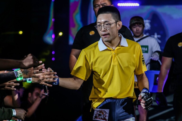 Japanese mixed martial artist Yoshitaka Naito walks to the Circle dressed as Nobita