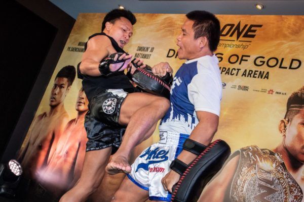 Lerdsila Phuket Top Team prepares for his match with Savva Michael at the ONE: DREAMS OF GOLD open workout in Bangkok, Thailand