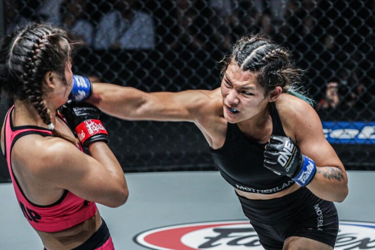 Indian knockout artist Asha Roka connects with a cross on Stamp Fairtex