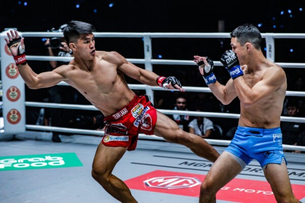 Danny "The King" Kingad throws a low kick at ONE: DAWN OF HEROES