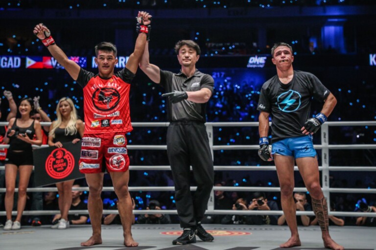 Danny "The King" Kingad gets his hand raised following victory at ONE: DAWN OF HEROES