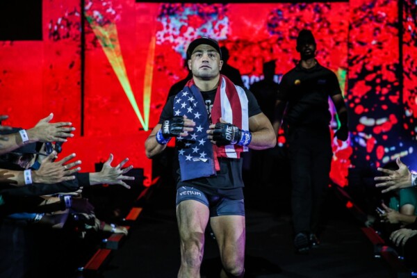 American martial arts legend Eddie Alvarez walks to the ring in Manila, Philippines