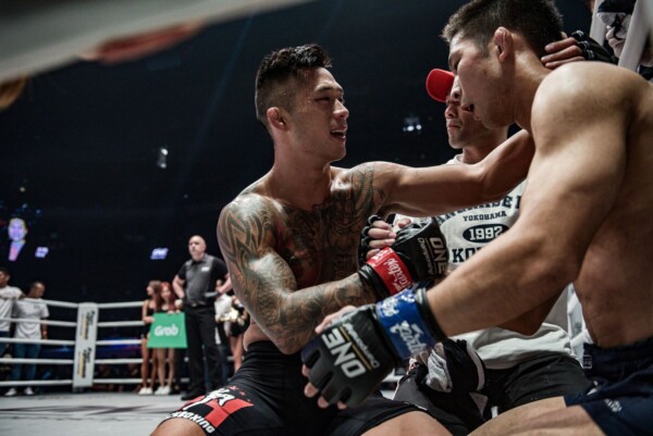 Martin Nguyen consoles Koyomi Matsushima at ONE: DAWN OF HEROES.