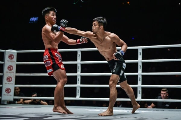 Japanese martial artist Yuya Wakamatsu connects with a left cross on Geje Eustaquio