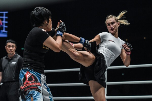 American MMA fighter Colbey Northcutt fires off a high kick against Putri Padmi at ONE: EDGE OF GREATNESS.