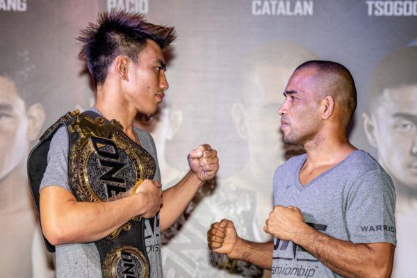 Joshua Pacio and Rene Catalan at the ONE MASTERS OF FATE Open Workout ahead of their bout