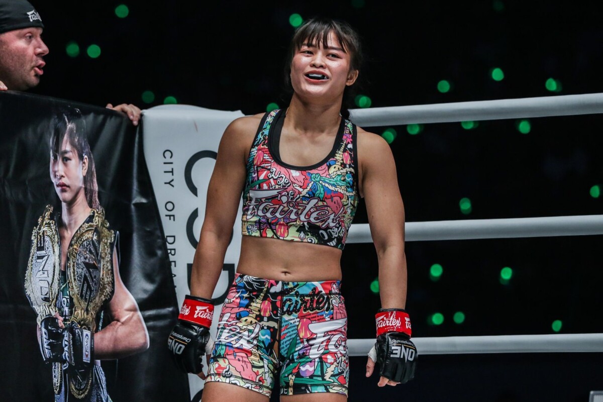 Thai superstar Stamp Fairtex smiles before her MMA fight