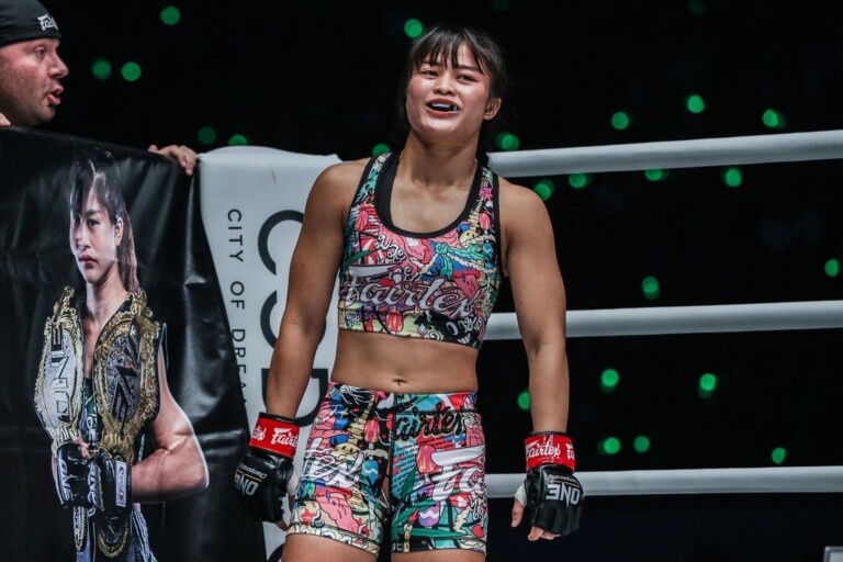 Thai superstar Stamp Fairtex smiles before her MMA fight