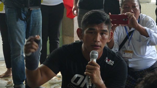 ONE Light Heavyweight and Middleweight World Champion Aung La N Sang takes the mic during his myME experience