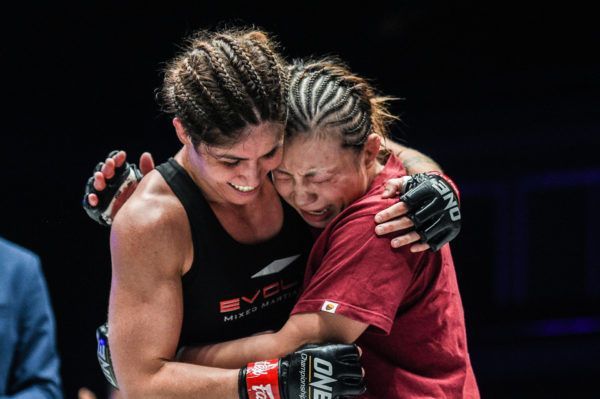 Ayaka Miura is congratulated by Maira Mazar at ONE A NEW TOMORROW