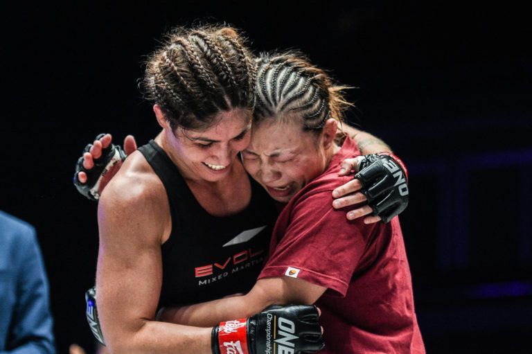 Ayaka Miura is congratulated by Maira Mazar at ONE A NEW TOMORROW