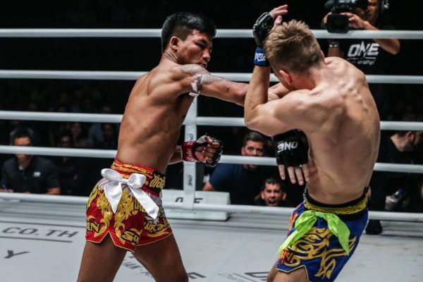 Thai superstar Rodtang Jitmuangnon stings Jonathan Haggerty with a straight-right at ONE: A NEW TOMORROW in a ONE Flyweight Muay Thai World Title defense.
