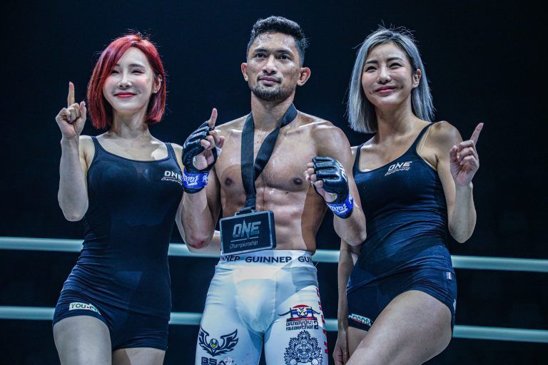 Fajar celebrates his defeat of Egi Rozten ONE WARRIOR'S CODE