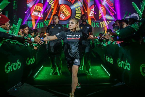 Japan's Itsuki "Strong Heart Fighter" Hirata makes her way to the ring at ONE: WARRIOR'S CODE.