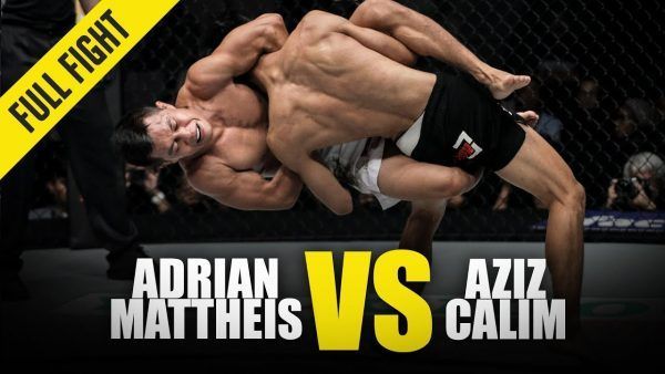 Adrian Mattheis locked in a guillotine choke on Aziz Calim early in the second round at ONE: WARRIOR'S DREAM.