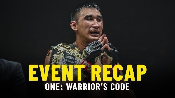 Petchmorakot Petchyindee Academy celebrates his ONE Featherweight Muay Thai World Title victory in the ONE: WARRIOR'S CODE main event.