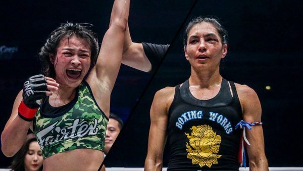 Stamp Fairtex gets her hand raised during her first meeting against Janet Todd in a ONE Atomweight Muay Thai World Title defense.