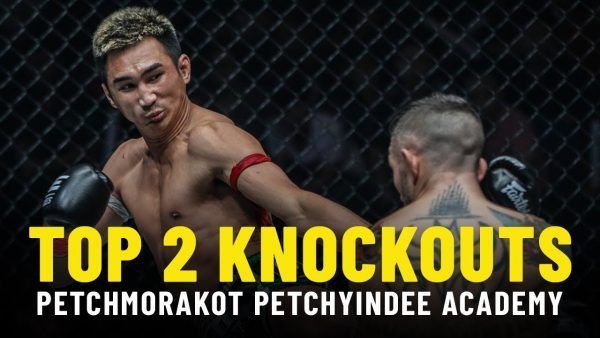 Dynamite striker Petchmorakot Petchyindee Academy fires a kick at Liam Harrison in their meeting at ONE: DESTINY OF CHAMPIONS.