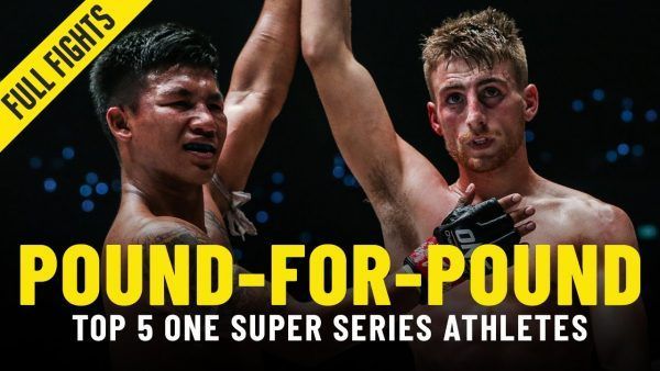 Rodtang Jitmuangnon raises the hand of Jonathan Haggerty after one of their ONE Super Series contests.