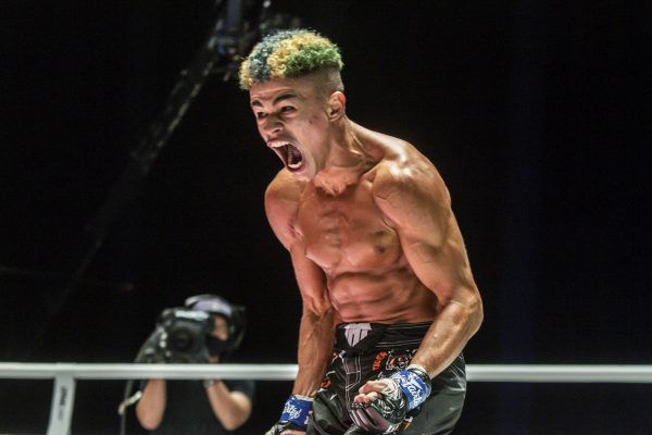 Brazilian mixed martial artist Fabricio Andrade screams following his debut win