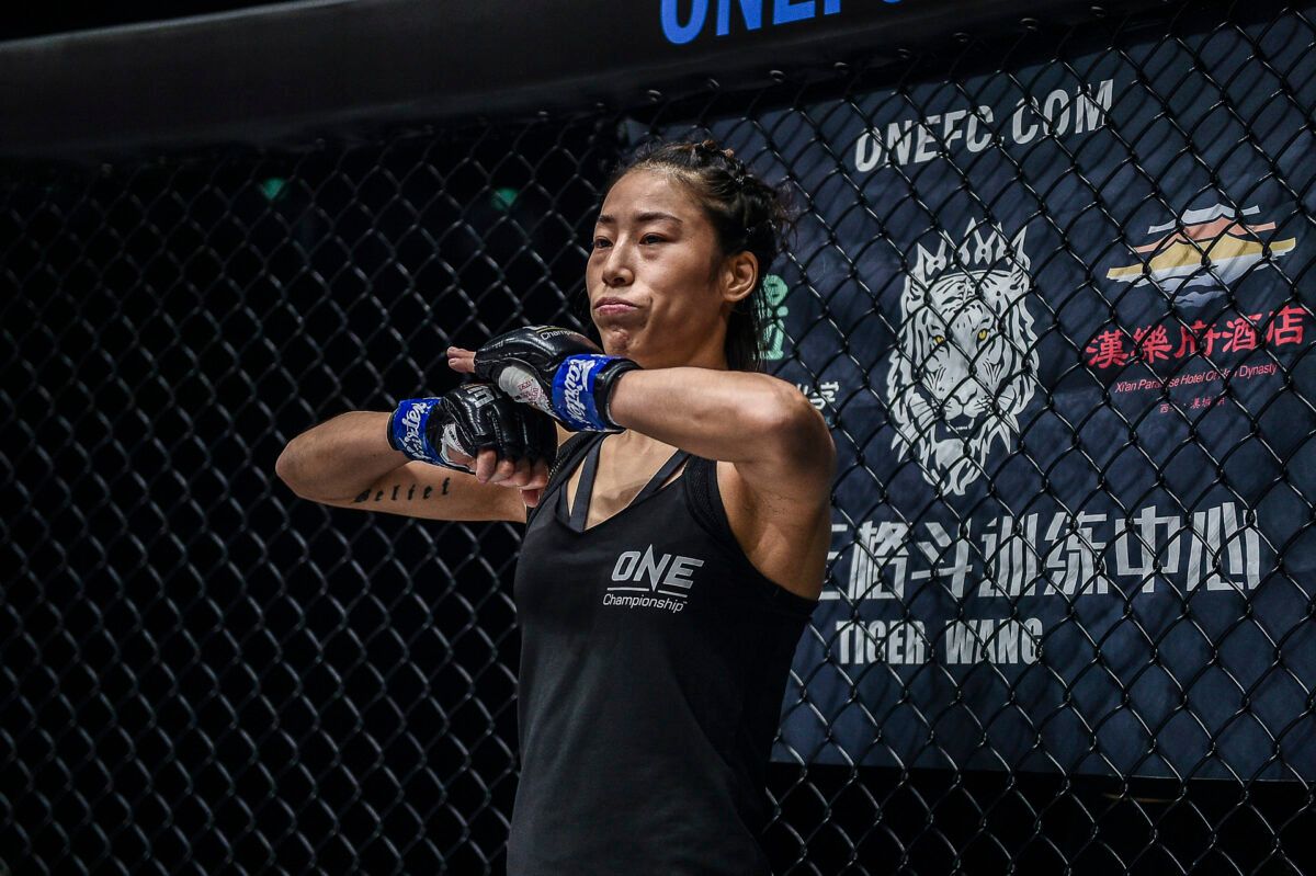 Chinese MMA star Meng Bo knocks out Indonesian MMA fighter Priscilla Hertati Lumban Gaol at ONE: INSIDE THE MATRIX II in Singapore