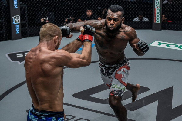Brazilian MMA fighter Leandro Ataides throws a superman punch