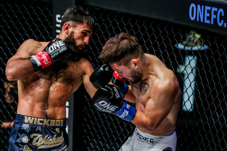 Marat Grigorian lands a left hook to Andy Souwer at ONE: FIRST STRIKE.