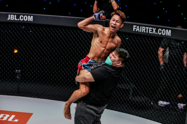 Rittewada celebrates his debut victory in The Home of Martial Arts.