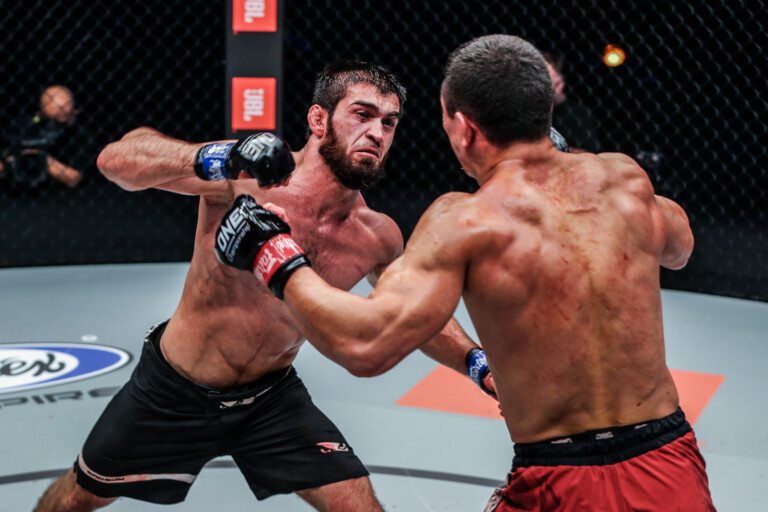 Dagi Arslanaliev throws a left hand toward Timofey Nastyukhin at ONE: WINTER WARRIORS.