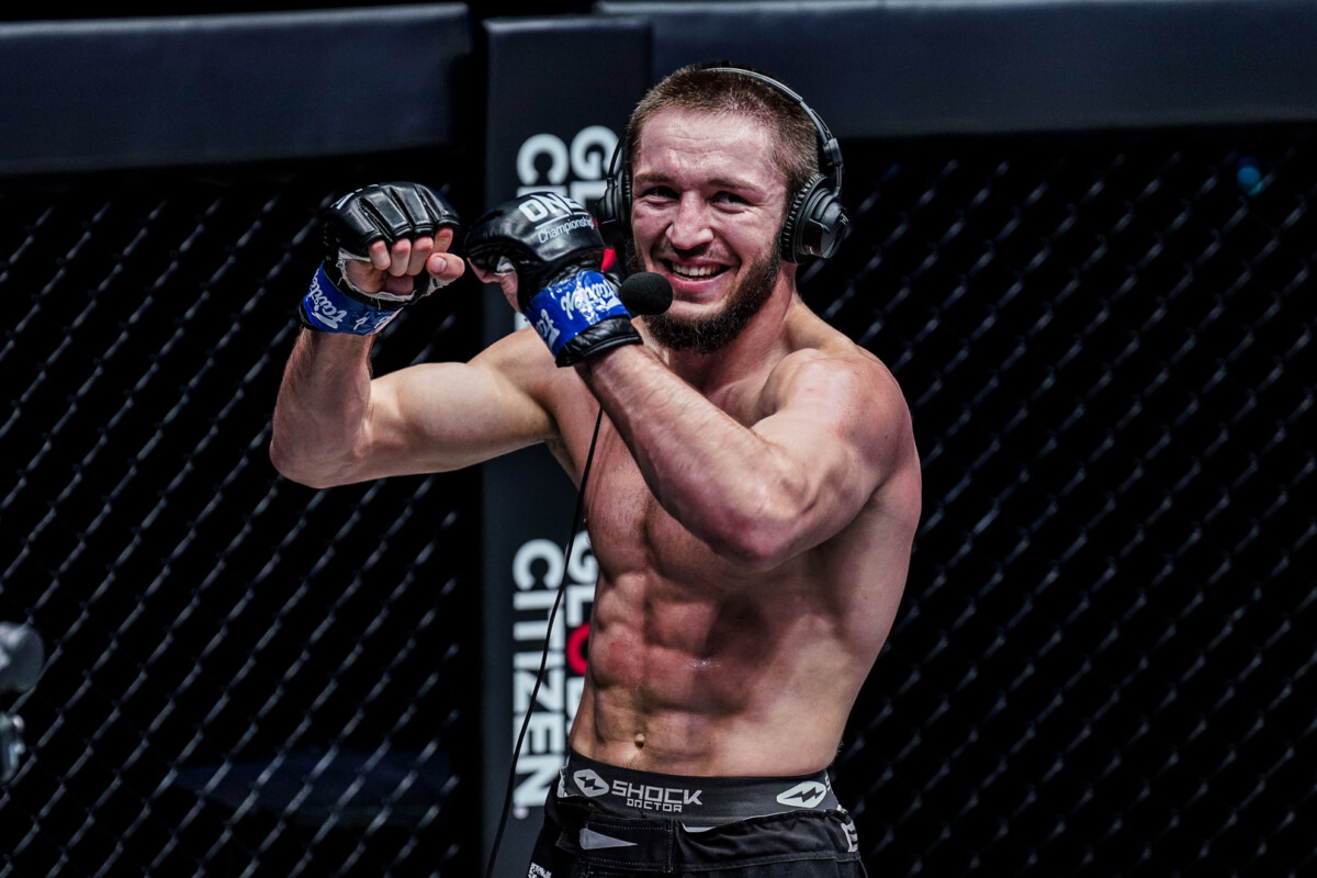 Saygid Izagakhmaev celebrates his big win at ONE: HEAVY HITTERS.