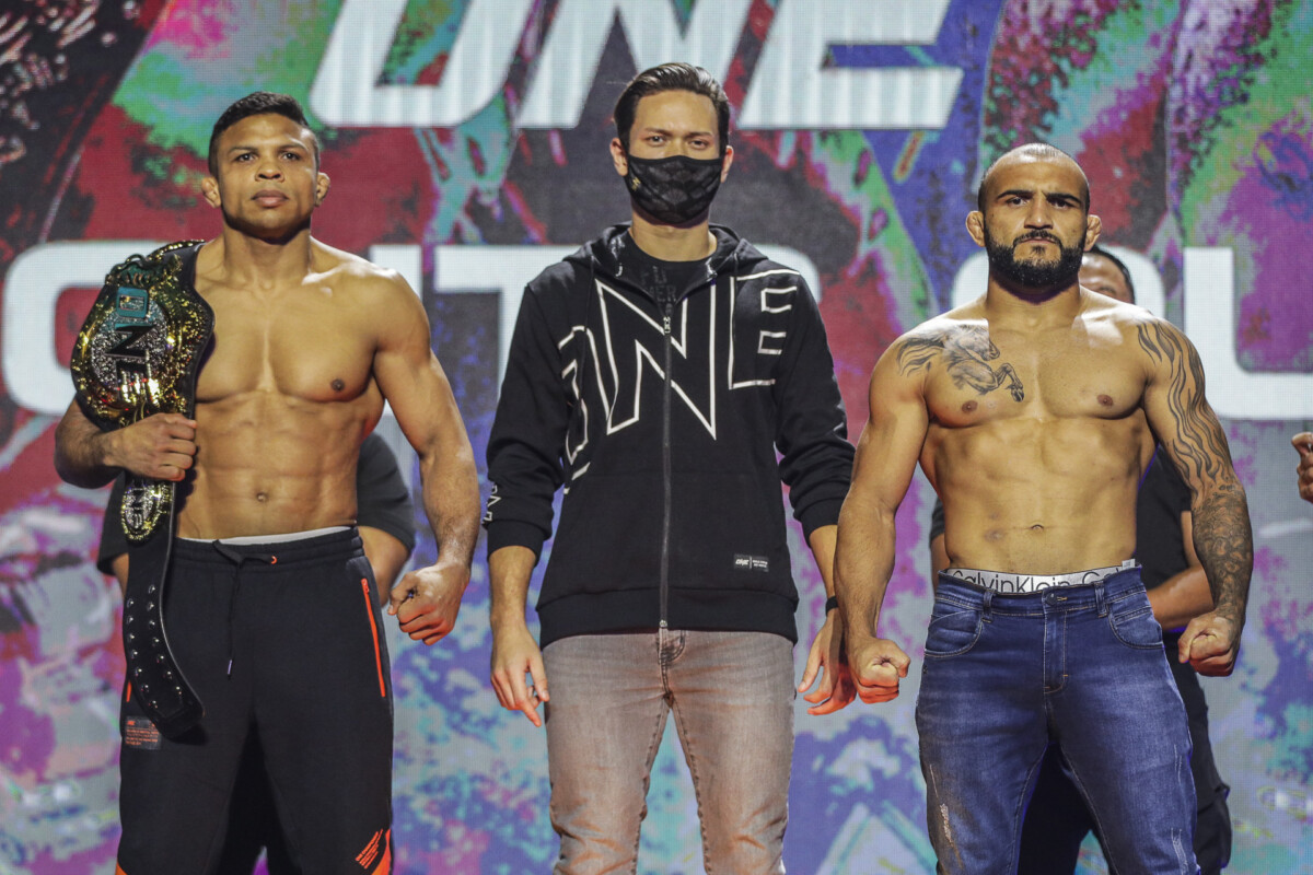 MMA stars Bibiano Fernandes and John Lineker face off at the ONE: LIGHTS OUT weigh-ins