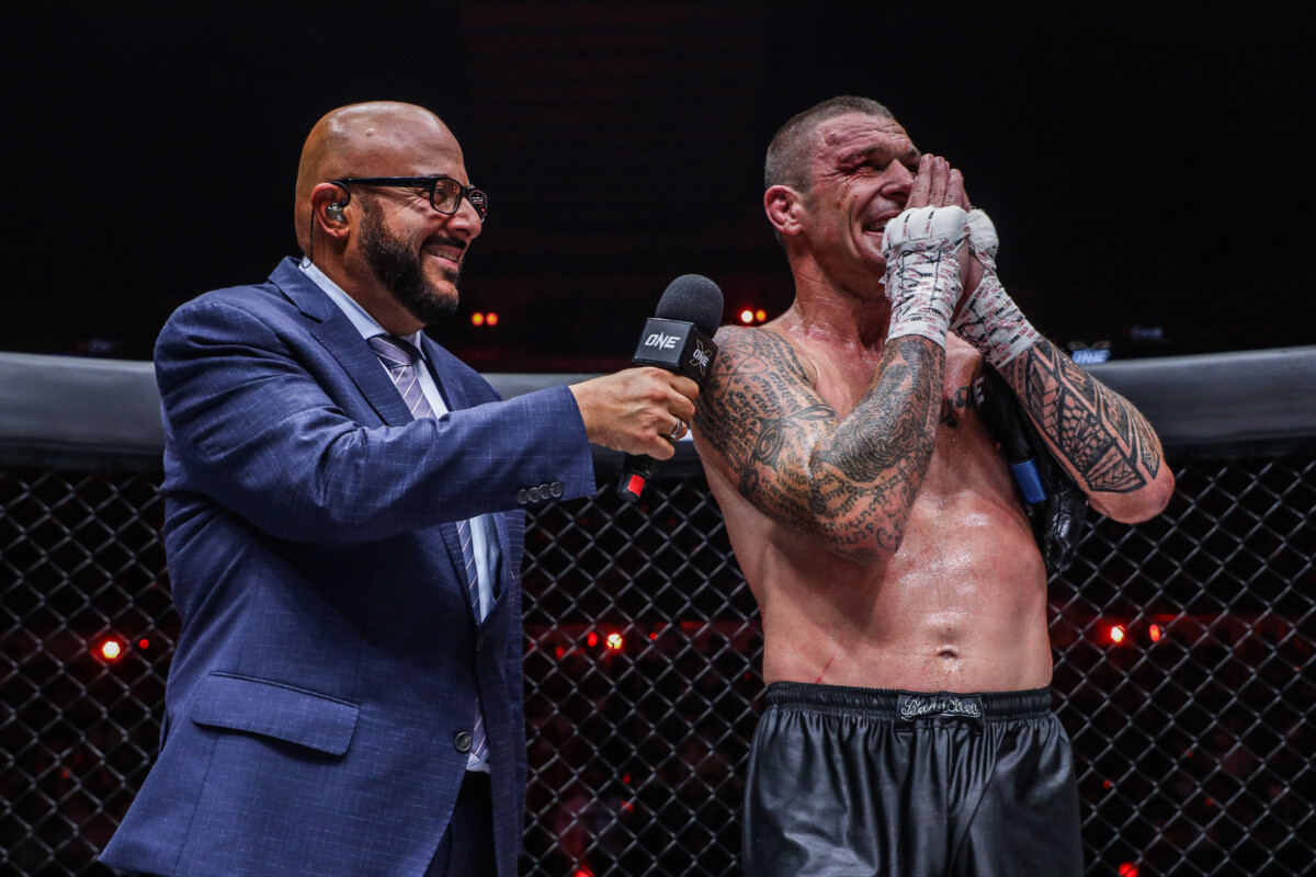 John Wayne Parr addresses the crowd after his retirement fight at ONE X