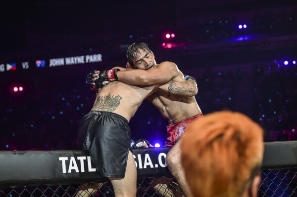 Eduard Folayang and John Wayne Parr show respect for one another after their lightweight Muay Thai showdown at ONE X