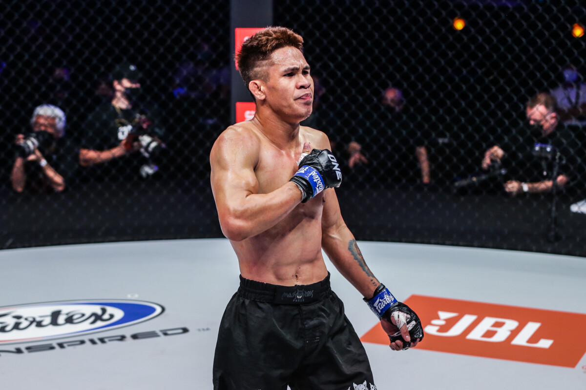Jeremy Miado pounds his chest at ONE X: Part I