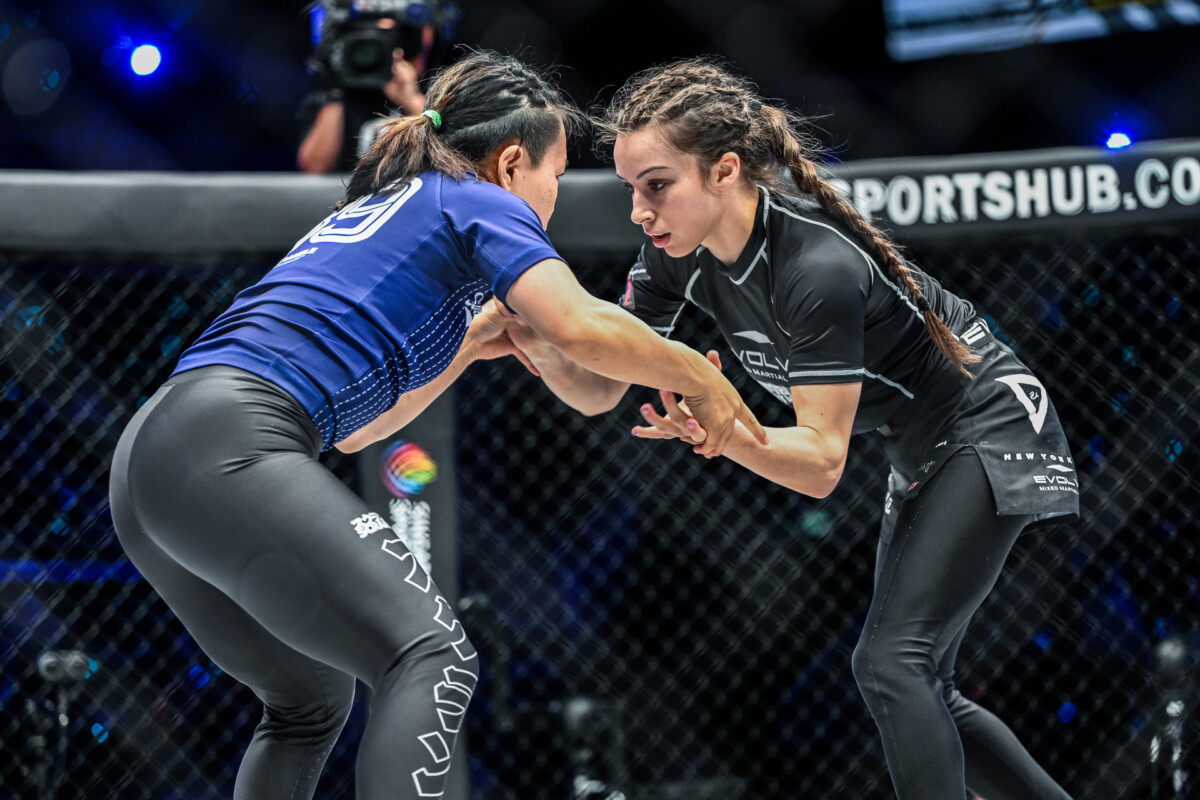 Danielle Kelly and Mei Yamaguchi attempt to control the other at ONE X: Part I