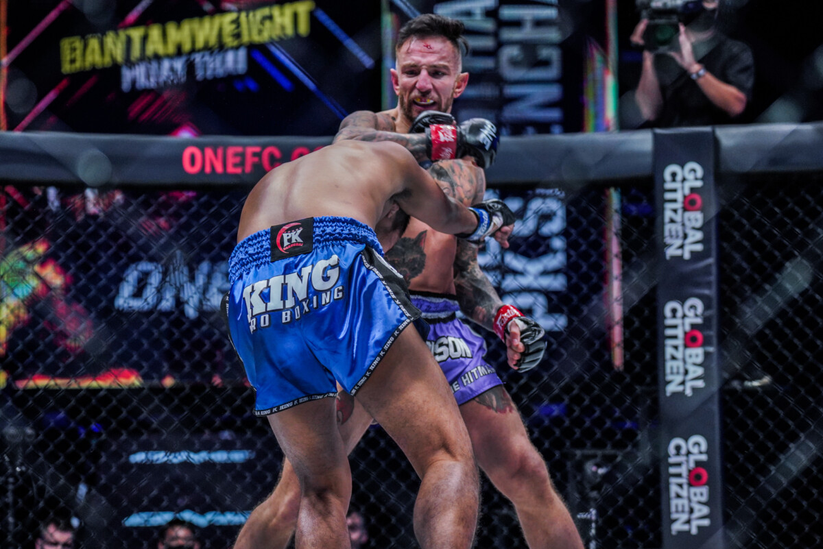 Liam Harrison throws an incredible hook against Muangthai at ONE 156