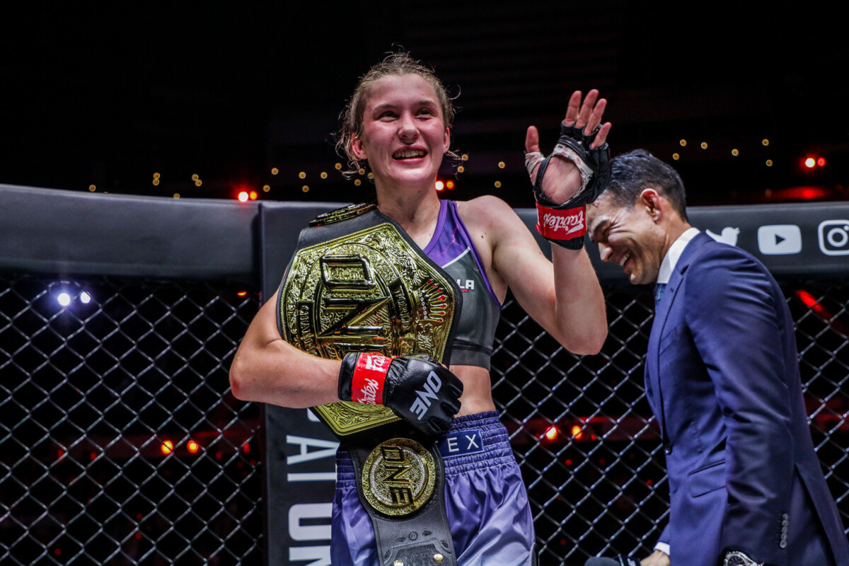 Smilla Sundell wins the inaugural ONE Women's Strawweight Muay Thai World Championship at ONE 156