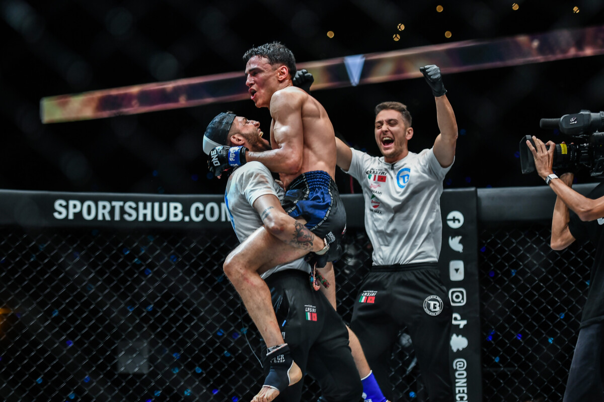 Joseph Lasiri celebrates his win at ONE 157